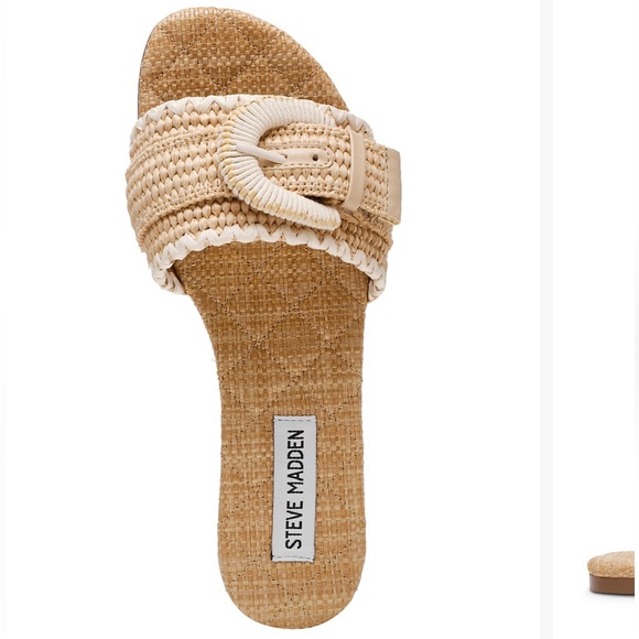 Steve Madden Merla Natural Raffia Woven Buckle Slides $80 sz 8 M - Picture 5 of 6